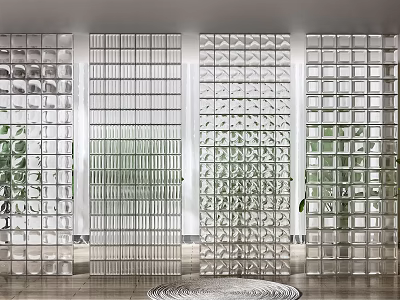 Glass Block Wall Design With Natural Light And Green Plants Interior 3d model