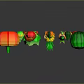 Artistic Colorful Fruits and Vegetables Decorative Pieces in Bright Red Green Yellow Hues
