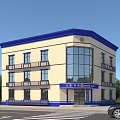 Modern Police Station Building Exterior With Blue Accents Beige Walls Glass Windows And Street Trees