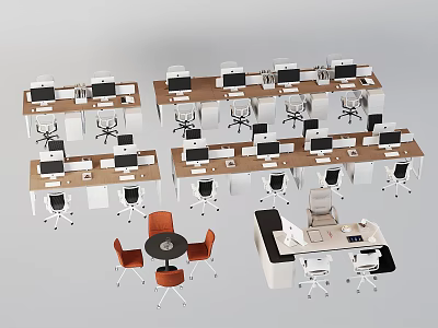 Modern Office Desks Setup With Ergonomic Chairs Computers And Workstations 3d model