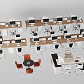 Modern Office Desks Setup With Ergonomic Chairs Computers And Workstations 3d model