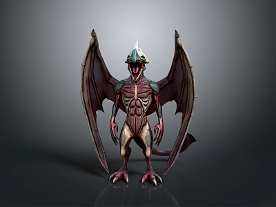 3D Rendered Mythical Creature With Large Wings Muscular Body And Green Head 3d model