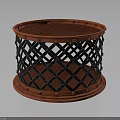 Stylish Round Side Table With Red Wooden Top And Black Diamond Lattice Design