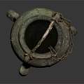 Ancient Bronze Household Vessel With Three Legs And Chain Handle Design