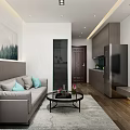 Modern Living Room Interior With TV Sofa Coffee Table And Bookshelf