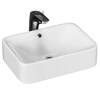 Elegant White Ceramic Countertop Wash Basin With Black Faucet Design 3d model