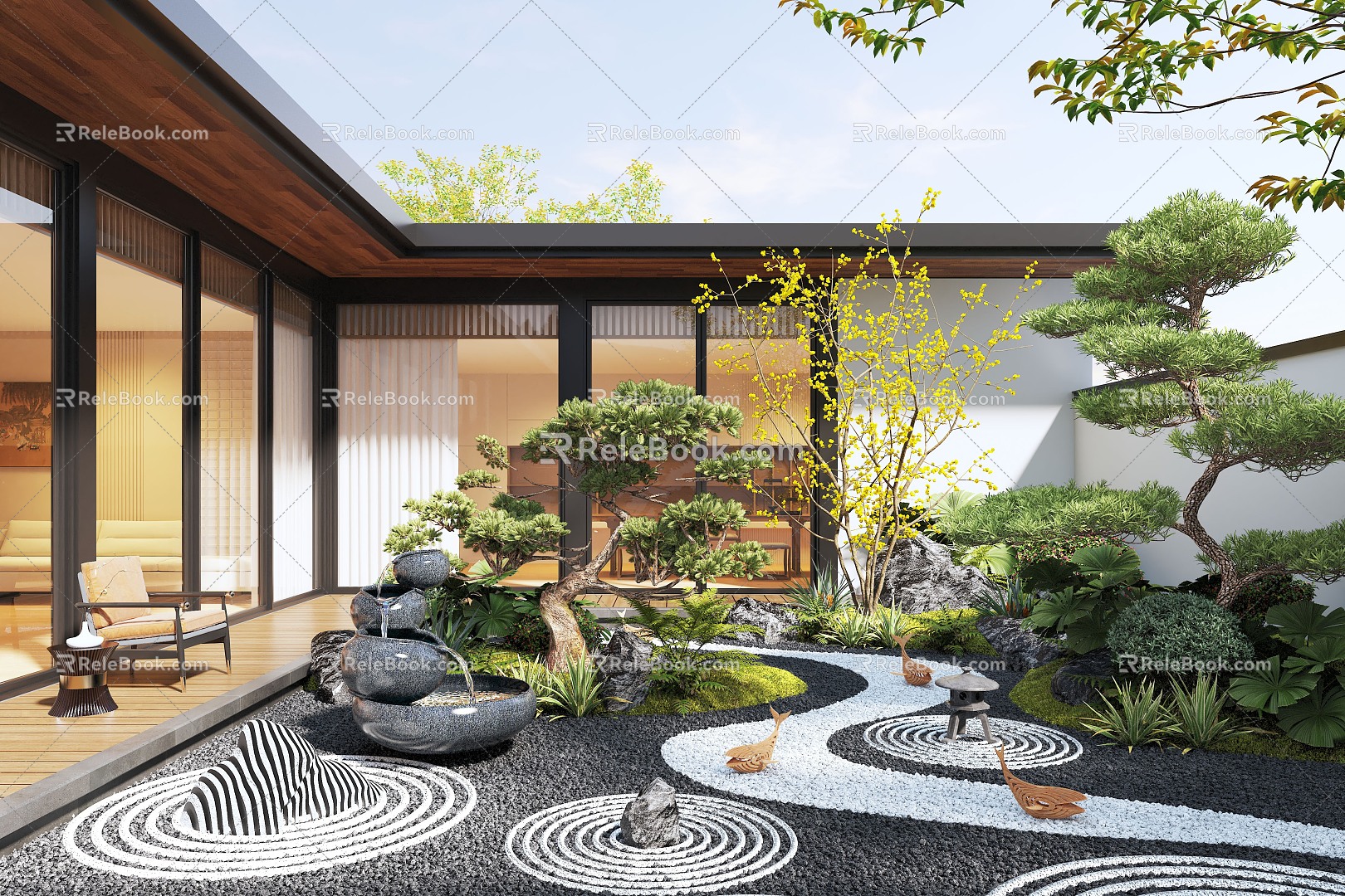 New Chinese Courtyard Landscape Villa Courtyard Landscape Plant Landscape Sits Moss Landscape Dry Landscape 3d model