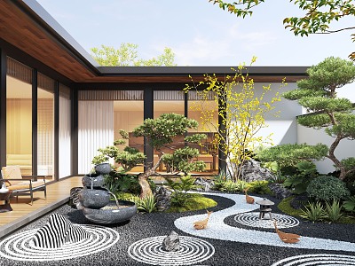 New Chinese Courtyard Landscape Villa Courtyard Landscape Plant Landscape Sits Moss Landscape Dry Landscape 3d model