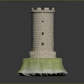 Brick Castle Tower Model With Battlemented Top And Green Grassy Base 3d model