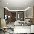 Modern Hotel Room With Large Bed Armchair Flat Screen TV And Scenic Window View