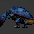 Mythical crustacean creature with blue and purple spiked armor large claws 3D rendered fantasy design
