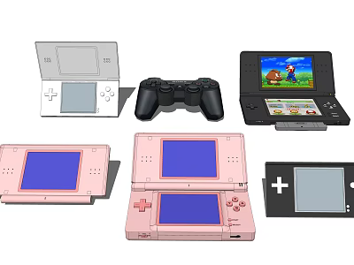 Various Entertainment Electronics With Pink White Black Handheld Game Consoles Controllers And Screens 3d model