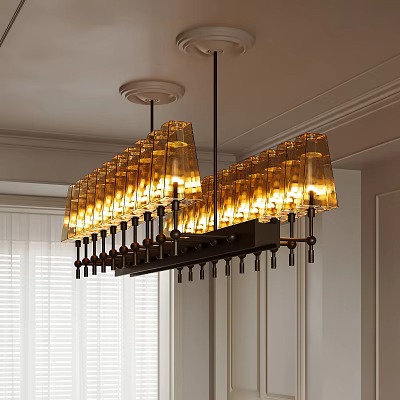 Modern Chandelier with Multiple Glass Shades Warm Yellow Light Metal Frame Hanging from Indoor Ceiling 3d model