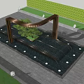Stylish Garden Ornament With Curved Wooden Arch Water Fountain And Surrounding Lights