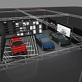 Exhibition Booth With Steel Frame Structure Displaying Multiple Cars And Large Screen 3d model