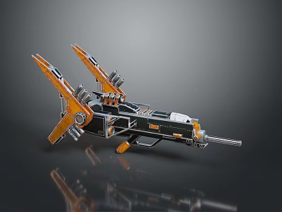 Sci Fi Weapon Orange And Black With Mechanical Wings And Barrel 3D Model Design 3d model