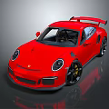 Red High Performance Sports Car With Large Rear Spoiler And Black Wheels