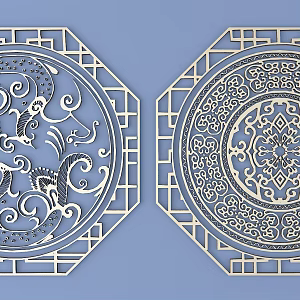 Chinese-style Metal Carved Flower Window Lattice Carved Patterns 3d model