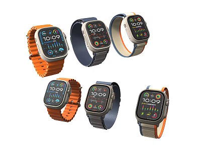 Assorted Smartwatch Designs Featuring Digital Time Displays And Colorful Straps 3d model