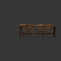 Wooden Long Table and Chairs Set with Papers on Top Placed on Pink Carpet
