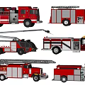 Different Red Fire Truck Models Showcasing Various Rescue Features And Designs 3d model