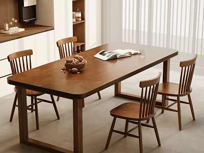 Wooden Dining Table Set With Four Matching Chairs And Open Book On Top 3d model