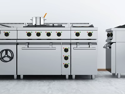 Stainless Steel Professional Kitchen Appliances With Multiple Commercial Cooking Equipment Design 3d model