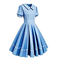 Cute Blue Dress With Peter Pan Collar Short Sleeves A Line Skirt And White Trim