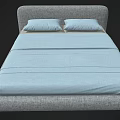 Modern Upholstered Double Bed With Gray Frame Light Blue Sheet And Pillows
