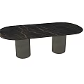 Contemporary Dining Table With Black Marble Top And Fluted Column Bases 3d model