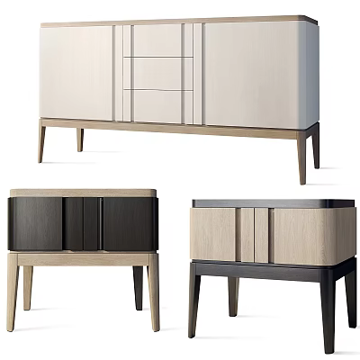 Modern Sideboard Designs Featuring Light Dark Wood Finishes and Storage Cabinets 3d model