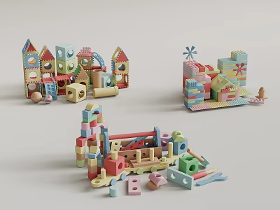 Colorful Interlocking Building Blocks For Creative Play Structures Like Houses And Castles 3d model