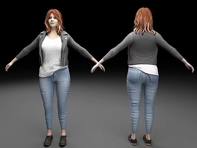 3D Red Haired Character Model With Front Back Views And Casual Clothing 3d model