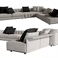 Elegant Modern Sectional Sofa With Light Gray Upholstery And Black Accent Pillows 3d model