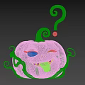 Pumpkin Shaped Doll with Curly Vines Winking Expression Sticking Out Tongue and Question Mark Vine