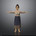 Traditional Female 3D Character Model With Pink Top Blue Apron And Open Arms Pose