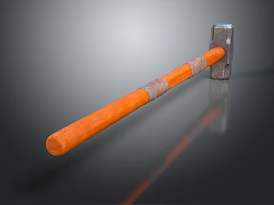 Durable Hardware Hammer With Orange Wooden Handle And Metal Head For Professional Use 3d model
