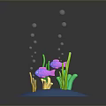 Colorful Aquatic Fish Swimming Among Green Plants Yellow Coral And Air Bubbles