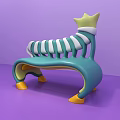 Playful Public Chair With Turquoise And White Stripes Yellow Crown And Yellow Legs