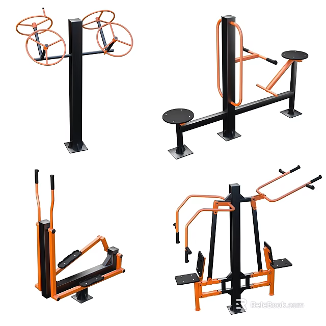 Sturdy Fitness Equipment With Steel Frames Adjustable Handles Seats And Orange Accents 3d model 