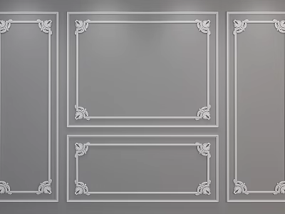 Decorative Gypsum Molding On Gray Panels With Intricate Corner Floral Patterns 3d model
