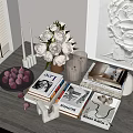 Modern Minimalist Decorative Ornament Set With White Flower Bouquet Candles Books And Purple Spheres