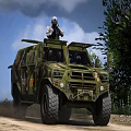 Military Functional Vehicle Carrying Soldiers Driving on Dirt Road in Off-Road Terrain