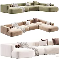 Stylish Sectional Sofas In Various Colors With Decorative Pillows And Soft Blankets 3d model