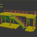 Modern Furniture Platform With Red Top White Railings Pink Stairs Yellow Columns And White Base