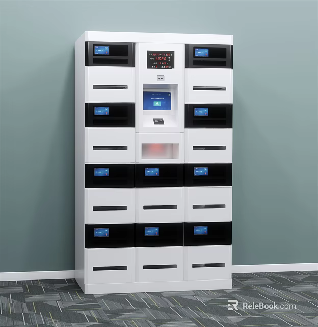 Public Smart Locker Facility With Multiple Compartments Digital Screen And Secure Storage 3d model 