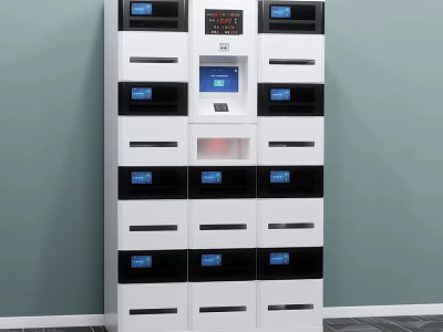Public Smart Locker Facility With Multiple Compartments Digital Screen And Secure Storage 3d model