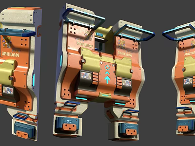 Orange And Yellow Packing Equipment Three Units With Mechanical Brackets And Blue Accents 3d model