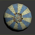Decorative Blue And White Striped Hot Air Balloon With Grid Design And Brown Basket