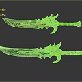 Ornate Decorative Swords Featuring Golden Dragon Handles Flame Patterns Red Black Accents Shiny Blades